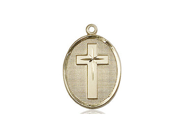 14kt solid gold medium Catholic cross pendant 3/4 inch handcrafted in USA by Bliss