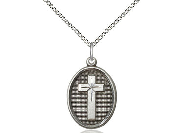 Sterling silver medium Catholic cross and EMT medal necklace with 3/4 x 1/2 inch pendant on 18 inch chain by Bliss Manufacturing