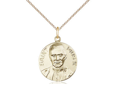 14kt Gold Filled Pope Pius X Patron Saint Medal Necklace 3/4 inch by 5/8 inch on 18 inch chain by Bliss