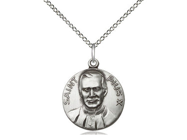 Sterling Silver Pope Pius X patron saint medal necklace with 18 inch chain, 3/4 x 5/8 inches, handmade by Bliss