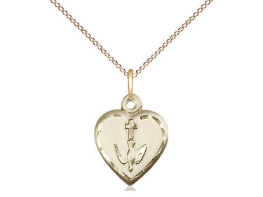 14kt Gold Filled Small Catholic heart Communion pendant necklace 5/8 x 1/2 inches on 18 inch chain by Bliss