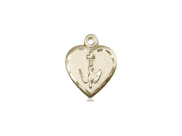 14kt Solid Gold Small Heart Communion Medal Pendant 5/8 inch by 1/2 inch handcrafted by Bliss Manufacturing