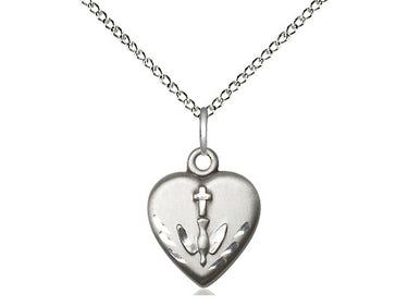 Sterling Silver Small Heart Communion Pendant Necklace 5/8 inch by 1/2 inch with 18 inch chain by Bliss Manufacturing