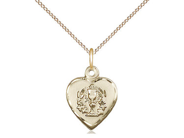 Small 14kt Gold Filled Heart Chalice First Communion Medal Necklace 5/8 x 1/2 inches on 18 inch chain by Bliss Manufacturing USA