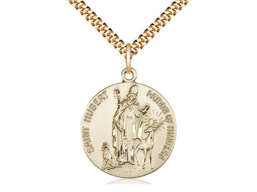 14kt Gold Filled St. Hubert of Liege Catholic patron saint medal necklace 1x7/8 inch with 24 inch chain by Bliss