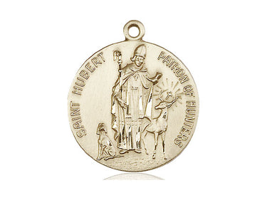 14kt Solid Gold St. Hubert of Liege medium patron saint medal pendant by Bliss Manufacturing USA