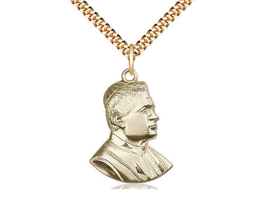 14kt Gold Filled Saint Pius X medium patron saint medal necklace with 24 inch chain by Bliss