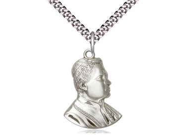 Sterling Silver Saint Pius X medium patron saint medal necklace with 24 inch chain by Bliss