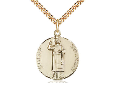 14kt Gold Filled St. Stephen Patron Saint Medal Necklace 1×7/8" on 24" Curb Chain by Bliss Manufacturing