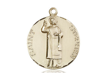 14kt Solid Gold St. Stephen Patron Saint Medal Pendant 1×7/8" by Bliss Manufacturing USA