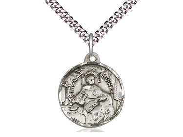 Sterling Silver St. Thomas Aquinas patron saint medal necklace 7/8 x 3/4 with 24 inch chain by Bliss