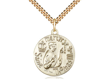 14kt Gold Filled St. Thomas More patron saint medal necklace with 24 inch chain by Bliss Manufacturing