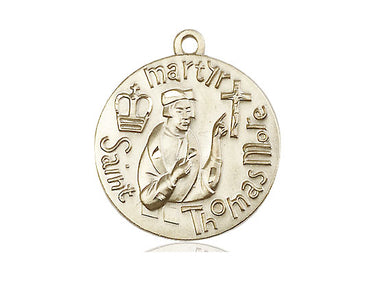 14kt Solid Gold St. Thomas More Patron Saint Medal Pendant 1 inch by 7/8 inch handcrafted by Bliss Manufacturing