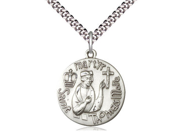 Sterling Silver St. Thomas More patron saint medal necklace with 24 inch chain by Bliss Manufacturing