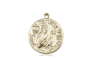 14kt Solid Gold St. Thomas More patron saint medal pendant 3/4 x 5/8 inch by Bliss Manufacturing