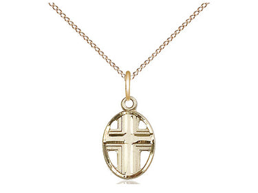 14kt gold filled small cross pendant necklace 1/2 x 3/8 inches with 18 inch chain by Bliss