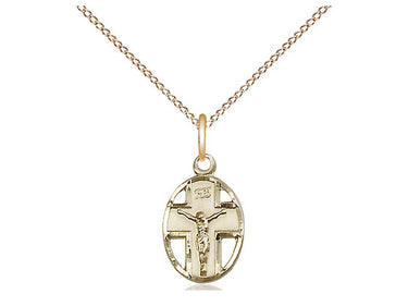 Small 14kt gold filled crucifix necklace 1/2 x 1/4 inch pendant 18 inch chain by Bliss