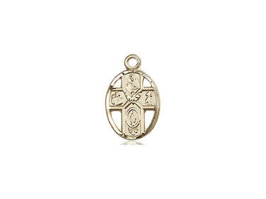 Small 14kt Solid Gold 5-Way Medal Pendant 1/2 x 3/8 inch handmade in USA by Bliss
