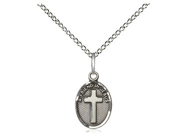Sterling Silver Friend In Jesus Small Cross Necklace 1/2 x 1/4 inch pendant with 18 inch chain by Bliss