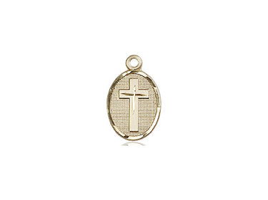 14kt solid gold small cross pendant, 1/2 inch by 1/4 inch, handcrafted in USA by Bliss Manufacturing