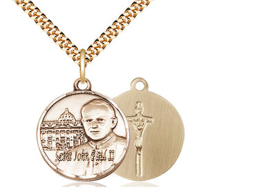 Gold Filled St. John Paul II patron saint medal necklace 3/4 x 3/4 inch pendant with 24 inch chain by Bliss
