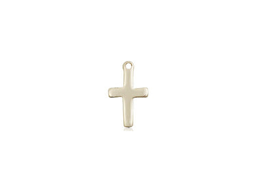 14kt solid gold small Catholic cross pendant medal 3/8 inch x 1/4 inch handcrafted by Bliss USA