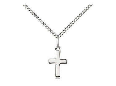 Sterling Silver Small Catholic Cross Necklace 1/2 x 1/4 inch pendant with 18 inch chain by Bliss