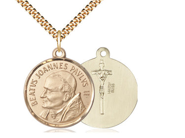 14kt gold filled St. John Paul II patron saint medal necklace 1 inch pendant with 24 inch chain by Bliss