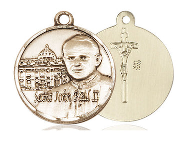 14kt solid gold St. John Paul II patron saint medal pendant 1 inch by 7/8 inch handcrafted by Bliss