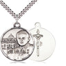 Sterling silver St. John Paul II Vatican patron saint medal necklace with 24 inch chain, 1 x 7/8 inch pendant, handcrafted by Bliss USA