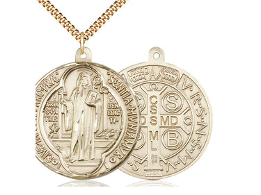 14kt Gold Filled Large St. Benedict Patron Saint Medal Necklace 1 5/8 x 1 1/2 inches with 24 inch chain by Bliss