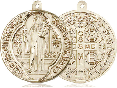 14kt solid gold large St. Benedict medal pendant 1 5/8 x 1 1/2 inches handcrafted in USA by Bliss
