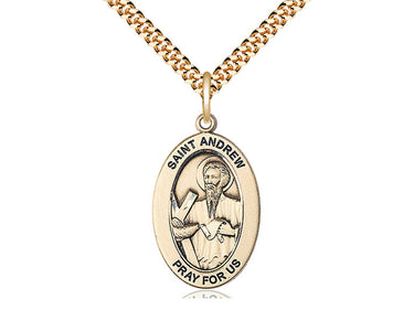 14kt Gold Filled St. Andrew the Apostle Patron Saint Medal Necklace 1x1/2 inch with 24 inch Chain by Bliss