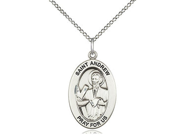 Sterling Silver St. Andrew the Apostle Patron Saint Medal Necklace 1x1/2 inch pendant 18 inch curb chain Bliss USA