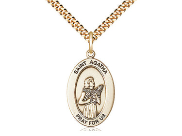 14kt gold filled St. Agatha patron saint medal necklace, 1x1/2 inch pendant, 24 inch chain, handmade by Bliss