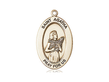14kt solid gold St. Agatha patron saint medal pendant, 1x1/2 inch, handcrafted heirloom by Bliss