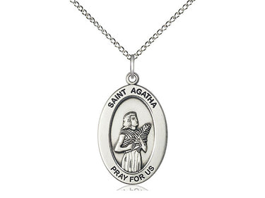 Sterling Silver St. Agatha patron saint medal necklace with 18 inch chain handcrafted by Bliss Manufacturing USA