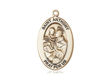 14kt Solid Gold Medium St. Anthony of Padua Catholic Medal Pendant 1 x 1/2 inches handmade by Bliss