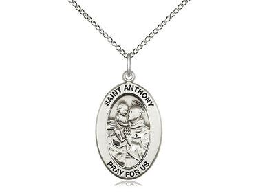 Sterling Silver St Anthony of Padua Patron Saint Medal Necklace 1 inch by half inch pendant 18 inch chain handcrafted Bliss Manufacturing USA