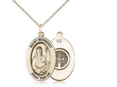 Medium Gold Filled St. Benedict Patron Saint Medal Necklace 1 x 1/2 inch with 18 inch Chain Handcrafted by Bliss