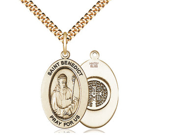 Medium Gold Filled St. Benedict Patron Saint Medal Necklace 1 x 1/2 inch with 24 inch Chain Handcrafted by Bliss