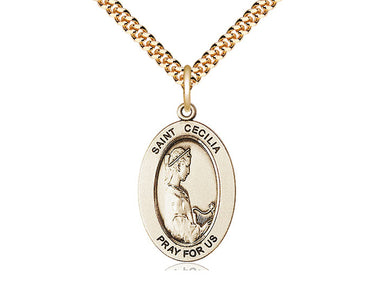 14kt Gold Filled St. Cecilia Patron Saint Medal Necklace 1 inch by 1/2 inch with 24 inch Chain by Bliss