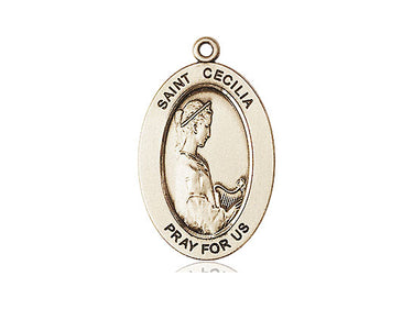 14kt solid gold St. Cecilia patron saint medal pendant 1 inch by half inch handcrafted by Bliss
