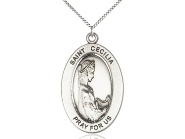 Sterling Silver St. Cecilia Patron Saint Medal Necklace 1 inch by 1/2 inch with 18 inch Chain by Bliss