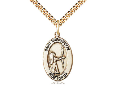 14kt Gold Filled St. Bernadette Patron Saint Medal Necklace 1x1/2 inch with 24 inch Chain by Bliss