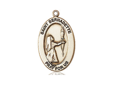 14kt Solid Gold St. Bernadette Patron Saint Medal Pendant 1x1/2 inch Handcrafted by Bliss