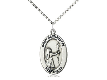 Sterling Silver St. Bernadette Patron Saint Medal Necklace 1x1/2 inch with 18 inch Chain by Bliss
