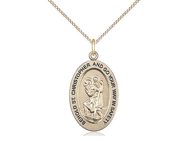 14kt Gold Filled St. Christopher Patron Saint Medal Necklace 1 inch by half inch with 18 inch chain by Bliss Manufacturing