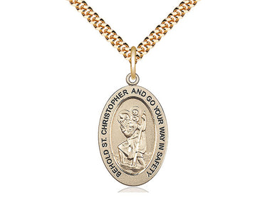 14kt Gold Filled St. Christopher Patron Saint Medal Necklace 1 inch by half inch with 24 inch chain by Bliss