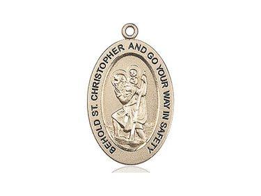 14kt Solid Gold St. Christopher Patron Saint Medal Pendant 1 inch by half inch handcrafted by Bliss